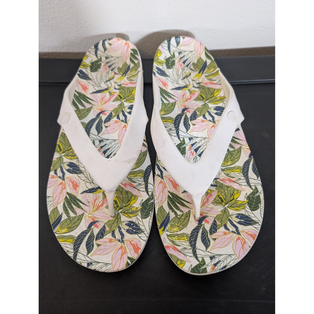 Crocs Kadee II Flip Flops Womens 10 White Tropical Floral Print Sandals 205078 - Picture 3 of 10